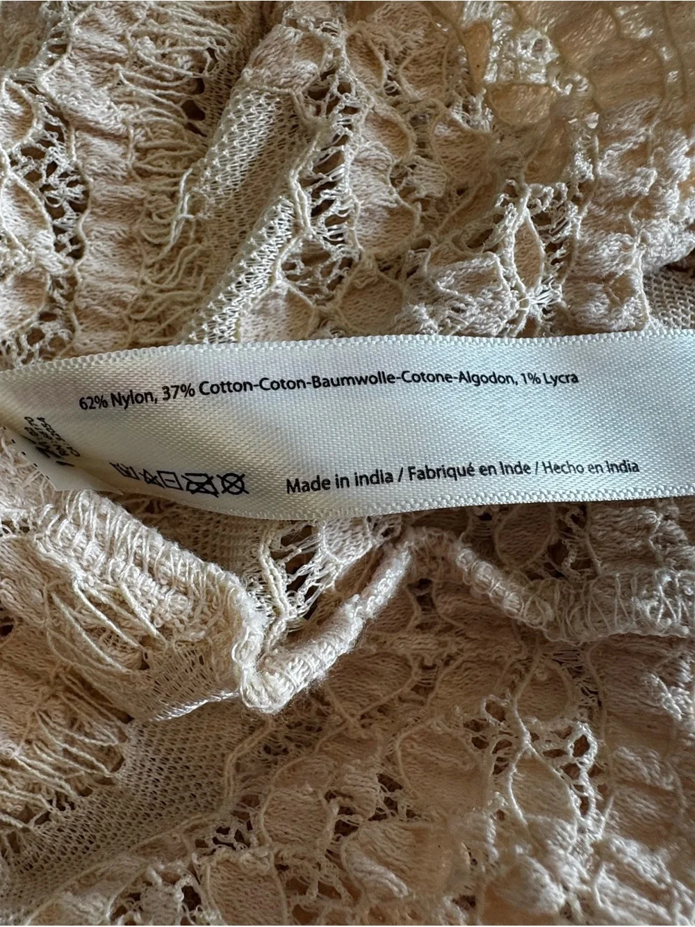 Free People Angelina Lace Tee Size Large Beige Tea Color
